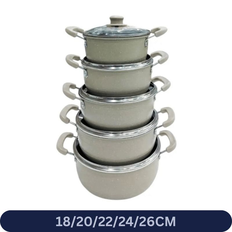 HOMESTAR - Set de Ollas Antiadherentes con Tapas de Vidrio - 10 Piezas