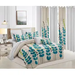 GENERICO - JUEGO DE SABANA KING TF BEIGE HOJAS MODERNA DECORATIVA