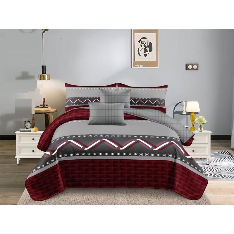 GENERICO - JUEGO DE SABANA KING TF BURDEO DISEÑO ZIGZAG MODERNA DECORATIVA