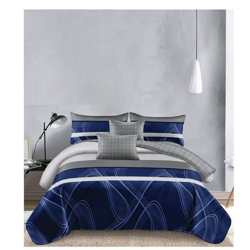 GENERICO - JUEGO DE SABANA KING TF AZUL DISEÑO DE ONDAS  MODERNA DECORATIVA