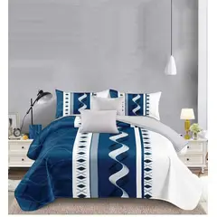 GENERICO - JUEGO DE SABANA KING TF AZUL DISEÑO DUO COLOR MODERNA DECORATIVA