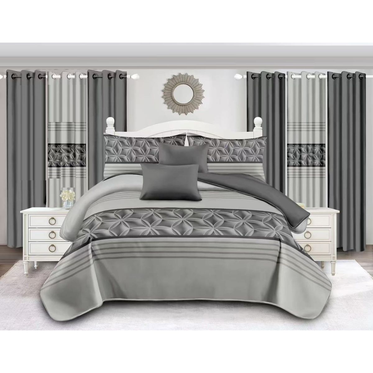 GENERICO - JUEGO DE SABANA KING TF GRIS DE LINEAS MODERNA DECORATIVA