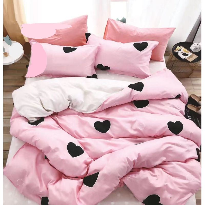 GENERICO - JUEGO DE SABANA KING TF ROSA DISEÑO CORAZON NEGRO MODERNA DECORATIVA