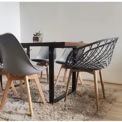 CORI CORI - Comedor Industrial 140x90cm + 4 Sillas Tulip + 2 Butacas Mesh Gris