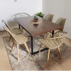 CORI CORI - Comedor Industrial 140x90cm + 4 Sillas Tulip + 2 Butacas Mesh Beige