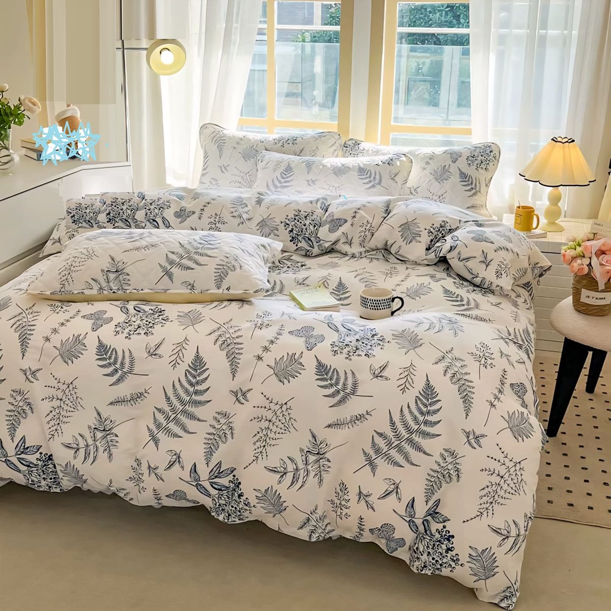 GENERICO - SABANA 1.5 PLAZAS TF DISEÑO HOJAS  3 PIEZAS