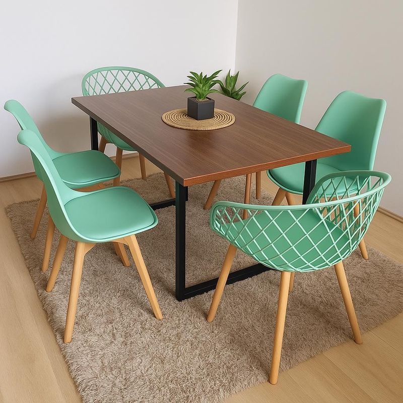 CORI CORI - Comedor Industrial 140x90cm + 4 Sillas Tulip + 2 Butacas Mesh Menta