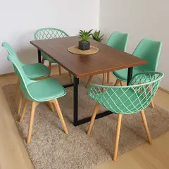 CORI CORI - Comedor Industrial 140x90cm + 4 Sillas Tulip + 2 Butacas Mesh Menta