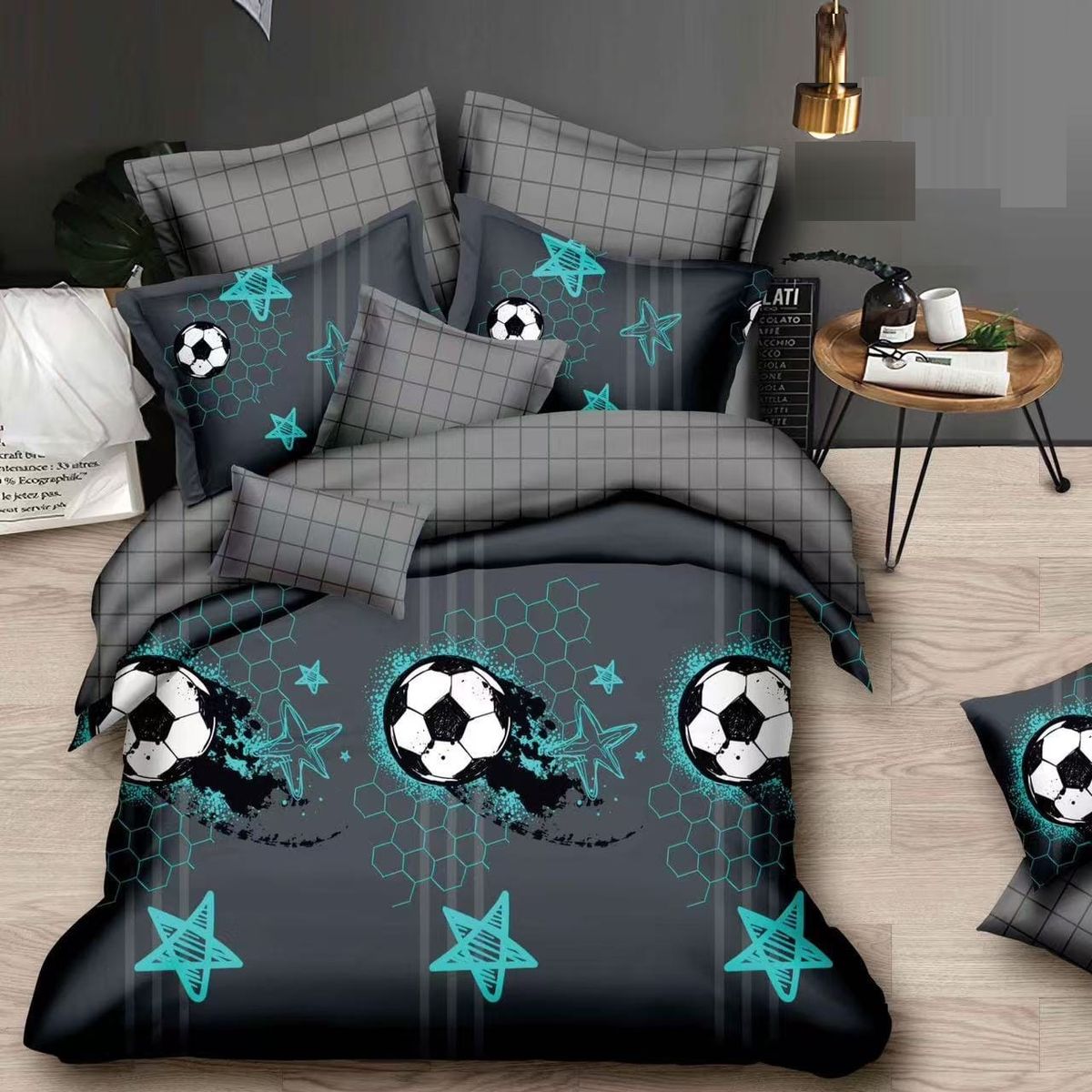GENERICO - SABANA DE NIÑO 1.5 PLAZAS TF GRIS DISEÑO DEPORTIVO BALON 3 PIEZAS