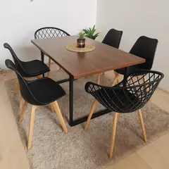 CORI CORI - Comedor Industrial 140x90cm + 4 Sillas Tulip + 2 Butacas Mesh Negro