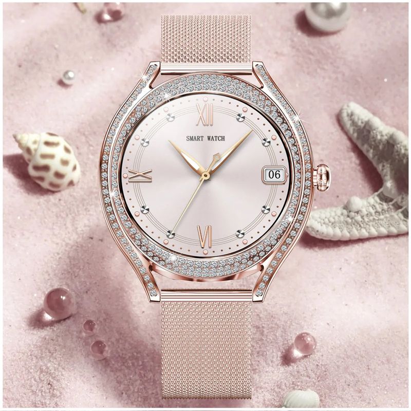 GENERICO - Smartwatch Deportivo Mujer Pantalla AMOLED 1.28 Detalles en Diamantes