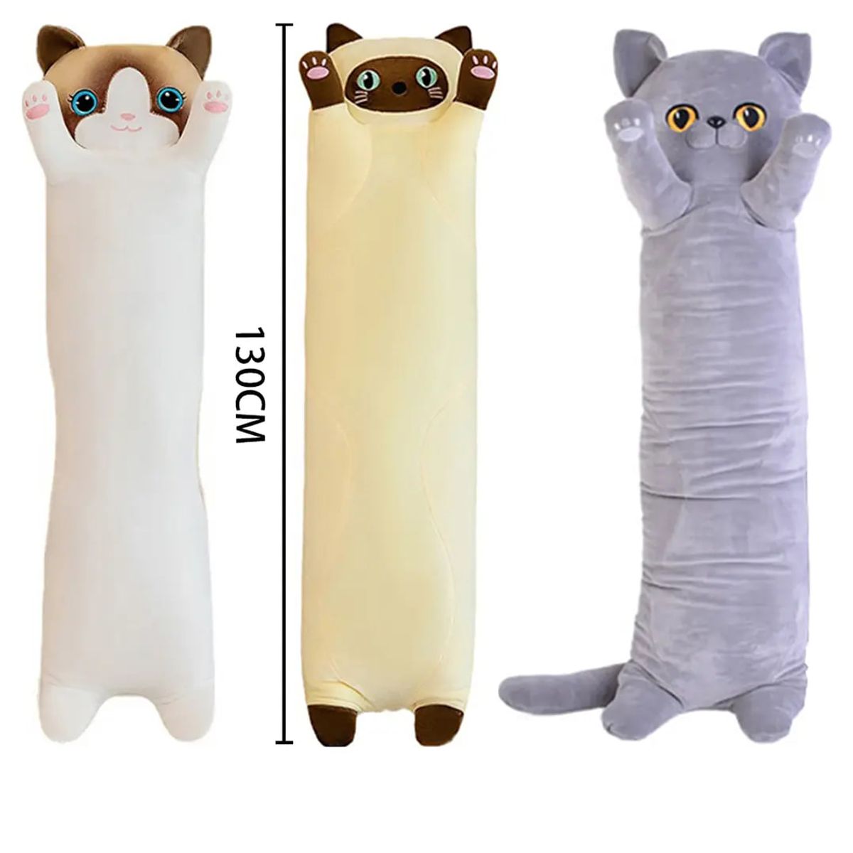 TOPSOC - Gatito De Peluche Almohada Cojín Kawaii Largo De 130 Cm