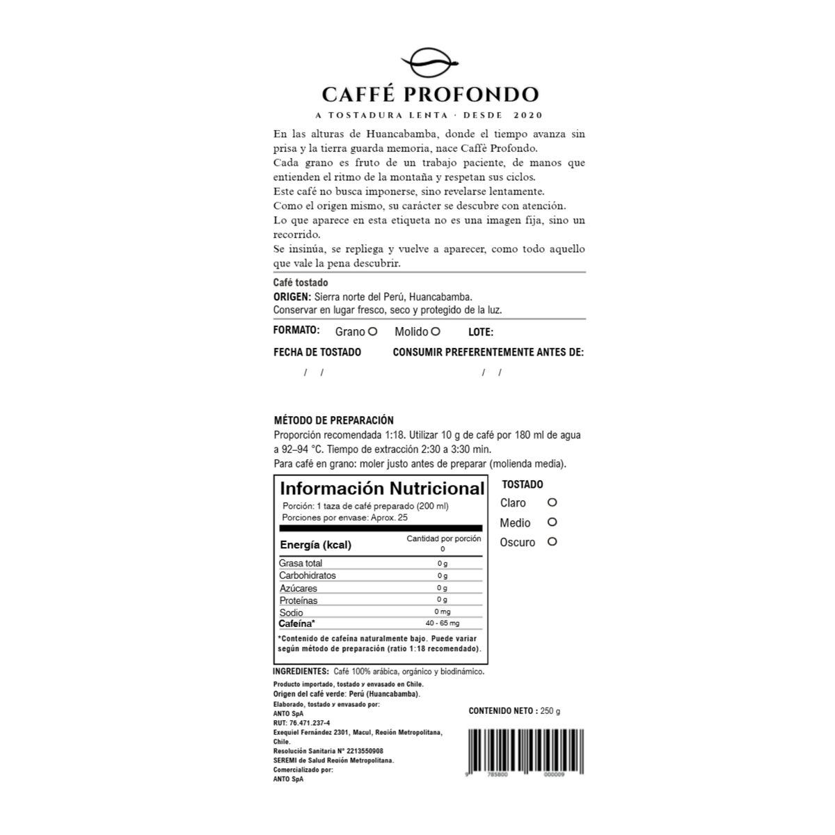 GENERICO - Café en Grano Rose Élite Bourbon Rosado 250g Caffe Profondo