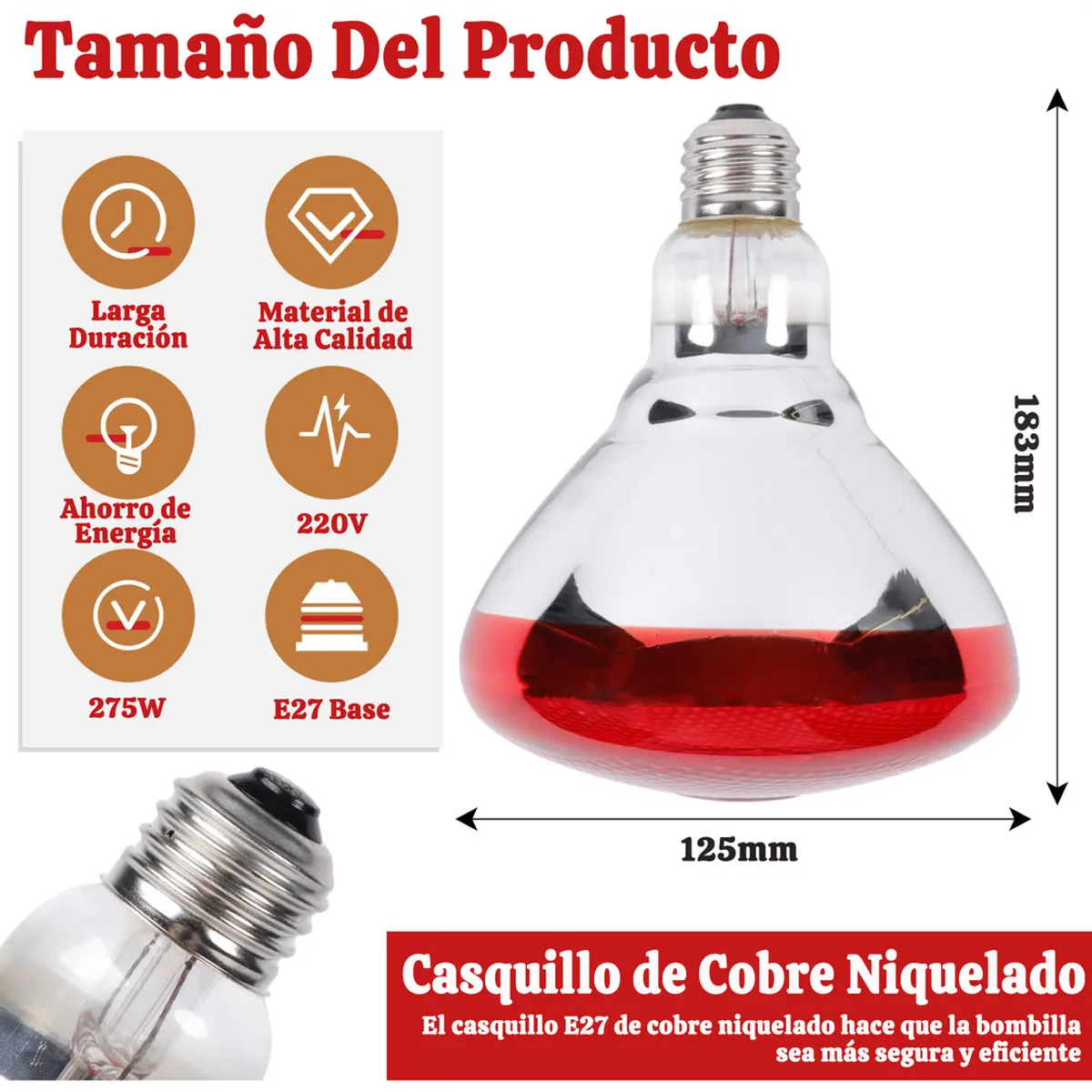 GENERICO - 2pc Bombilla Infrarroja Calor Pollo Reptil Fisioterapia 275W