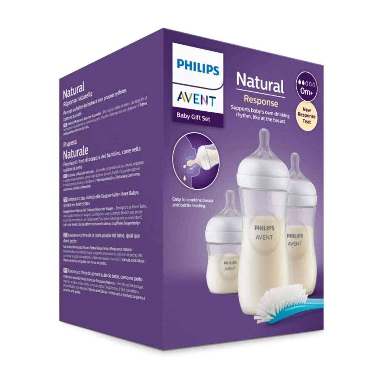 AVENT - Pack 3 Mamaderas Avent Natural Response + Cepillo Limpiador