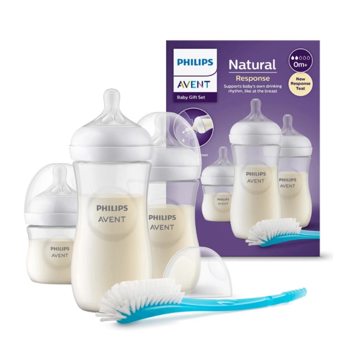 AVENT - Pack 3 Mamaderas Avent Natural Response + Cepillo Limpiador