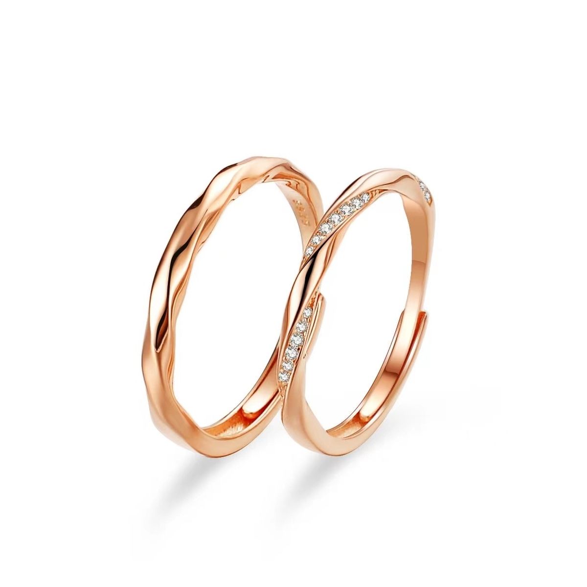 ZG JOYAS - Anillos Plata S925 En Oro Rosa Ajustables Pareja Compromiso