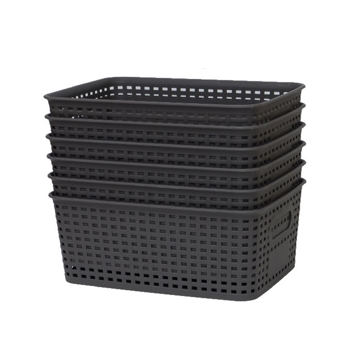 GENERICO - Juego De 6 Cestas De Almacenamiento De Plástico Diseño Tejid-Negro