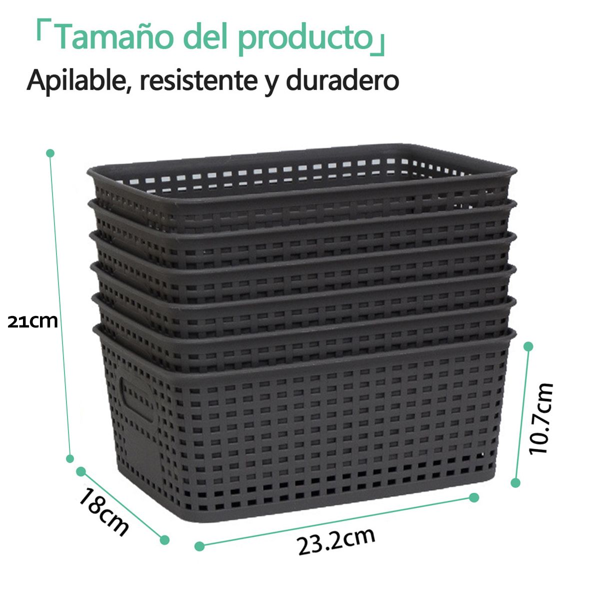 GENERICO - Juego De 6 Cestas De Almacenamiento De Plástico Diseño Tejid-Negro
