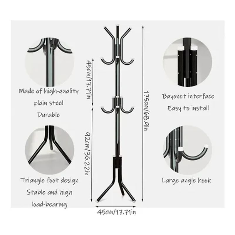 GENERICO - Perchero De Pie Colgador Ropa Accesorios 175cm Metalico NEGRO - 300004