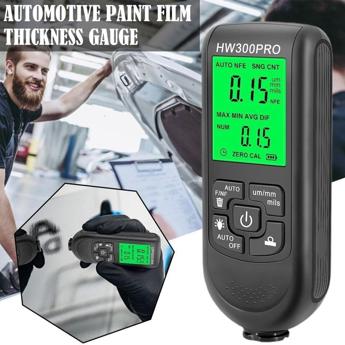 PUREPOWER - Medidor Espesor Pintura Auto Probador Profundidad Negro