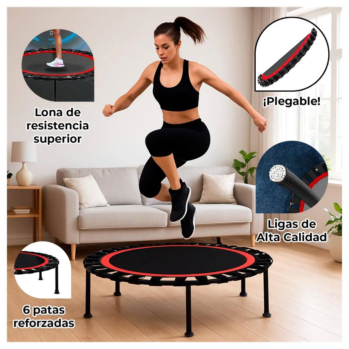GLOBAL LATIN GROUP - Trampolín Fitness Plegable con Ligas 1 MT para Saltos y Cardio