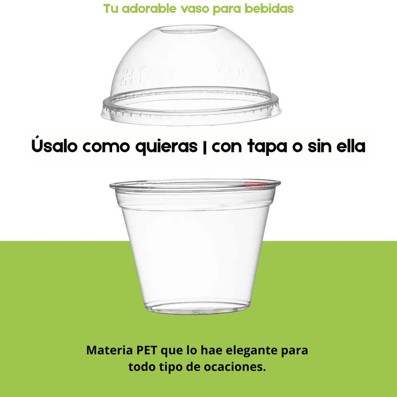 GENERICO - Vaso Pet con Tapa Domo Con Hoyo 265ml - 9oz 50 unidades