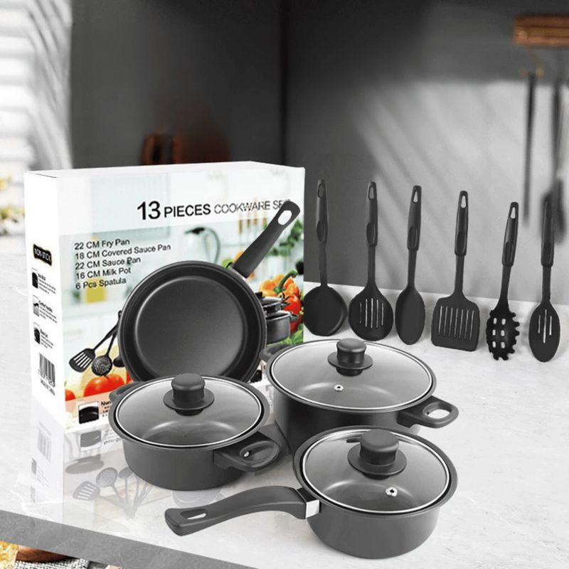 HOMESTAR - Set de Batería de Cocina Antiadherente con Utensilios - 13 Piezas