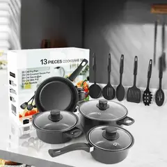 HOMESTAR - Set de Batería de Cocina Antiadherente con Utensilios - 13 Piezas