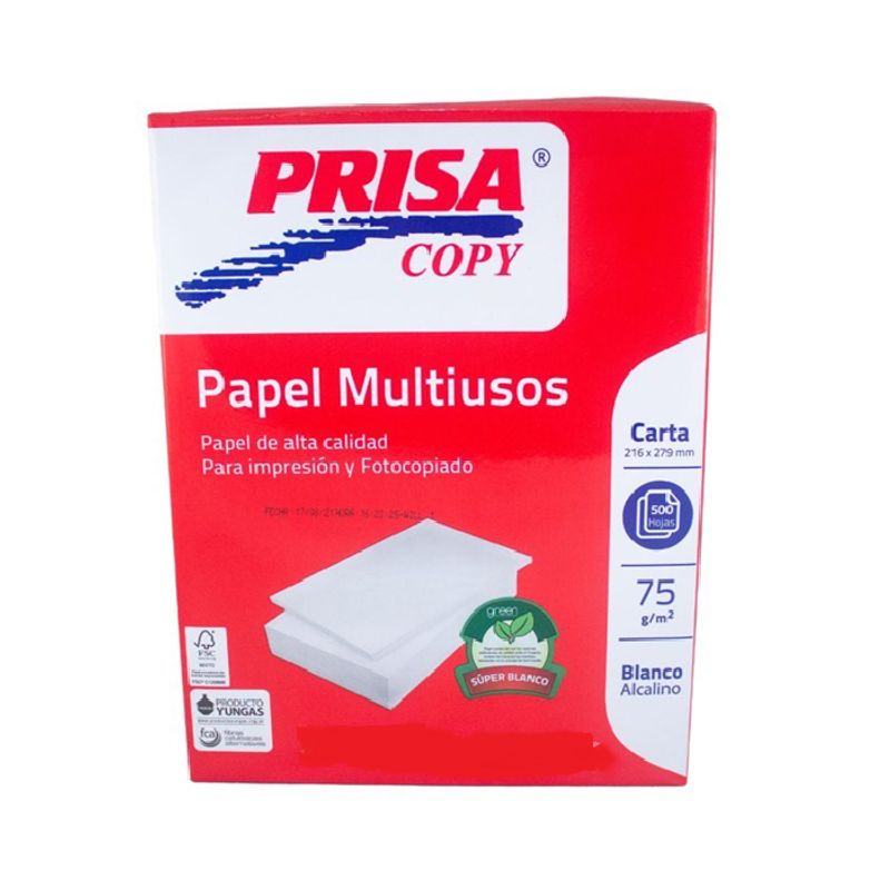 PRISA - Pack 5 Resma Papel Blanco Carta 75grs 500 Hojas Prisa