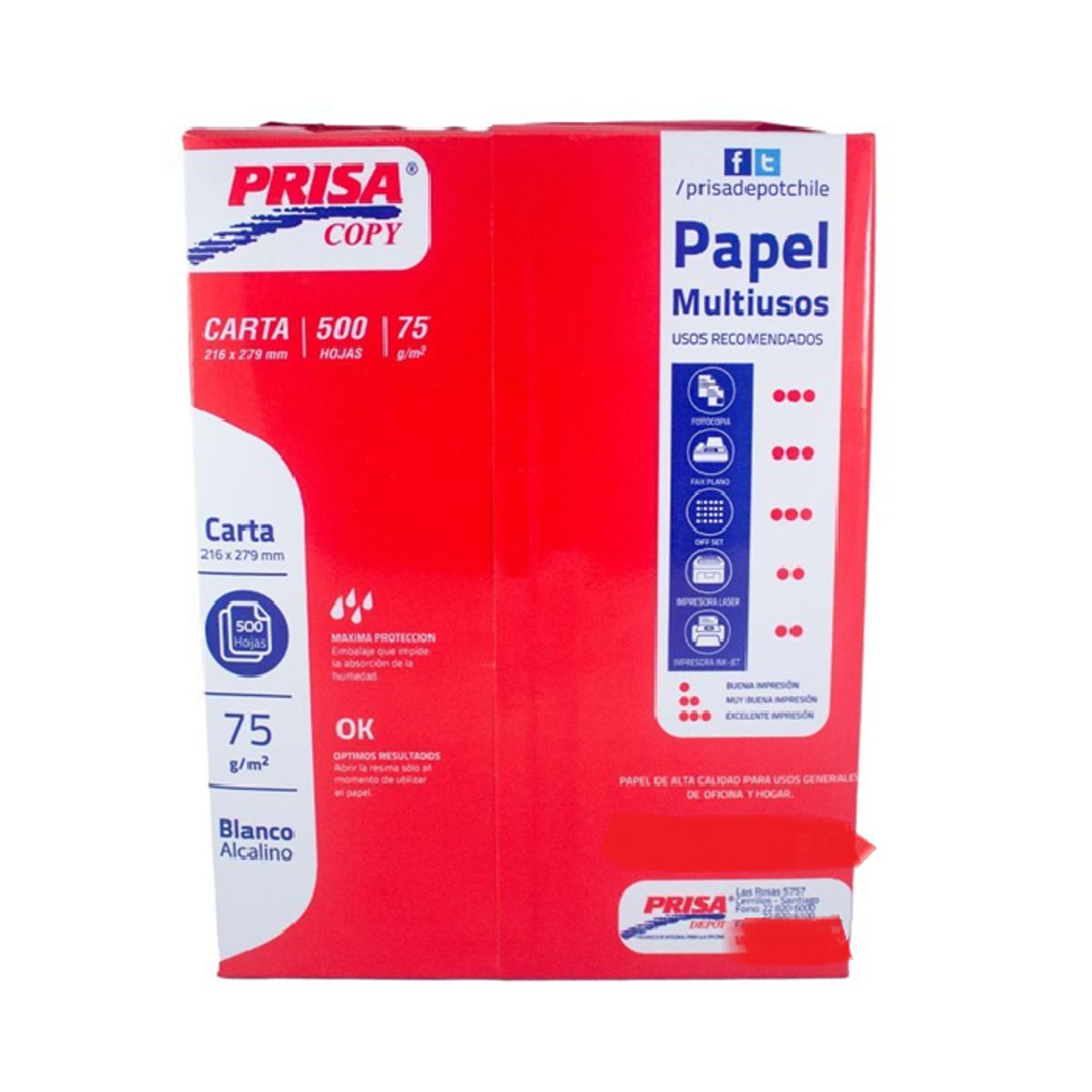 PRISA - Pack 5 Resma Papel Blanco Carta 75grs 500 Hojas Prisa