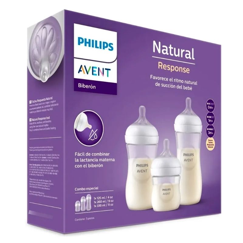 AVENT - Pack 3 Mamaderas Avent Natural Response 125ml 260ml 330ml