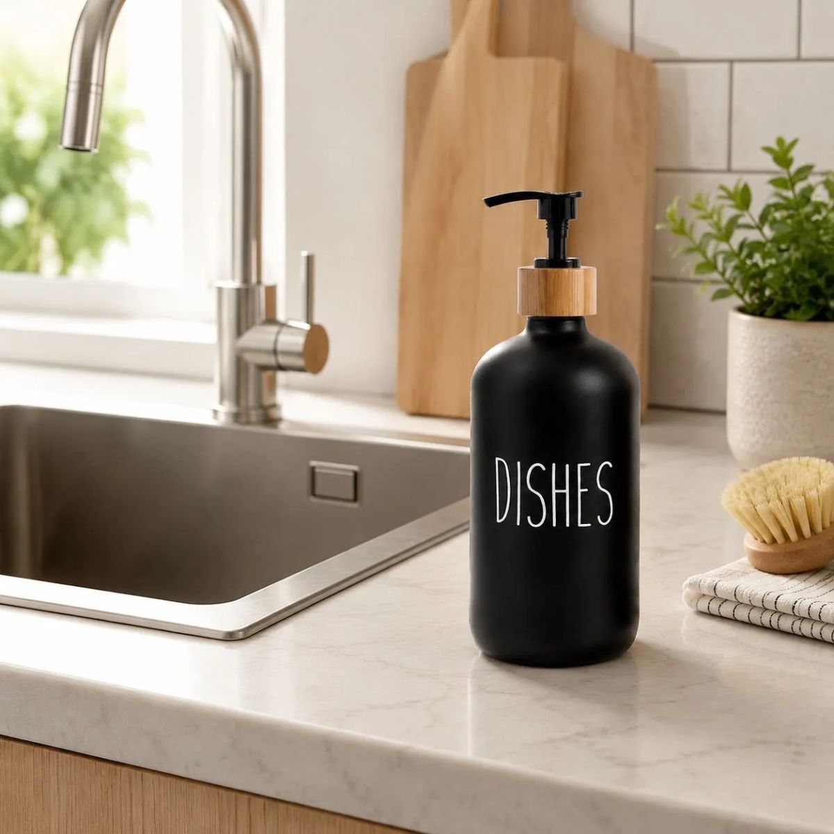 HOMESTAR - Dispensador de jabón lavaloza 500 ml dishes negro
