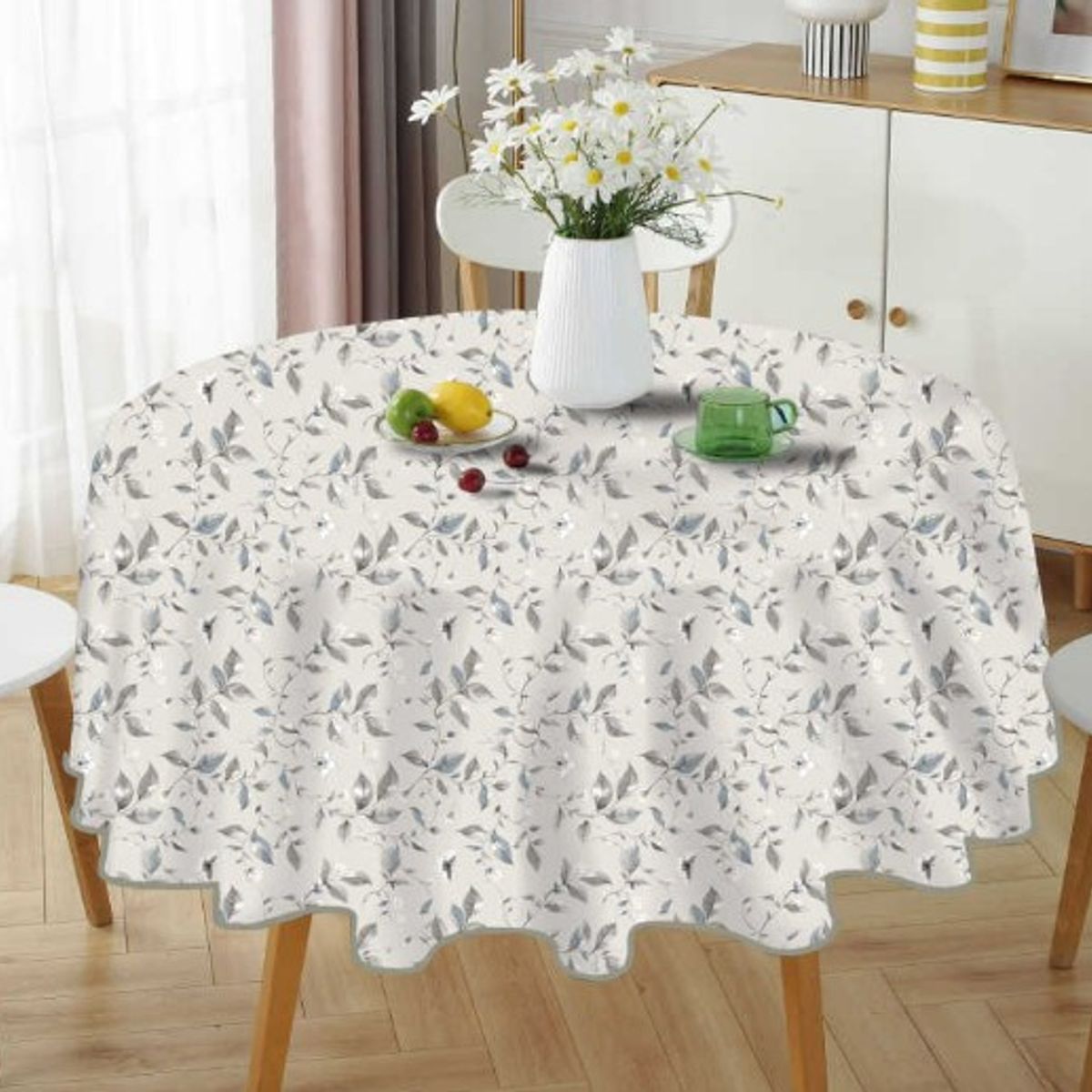 GENERICO - Mantel Redondo para Mesa Comedor - Diámetro 140 Cm beige-hojas