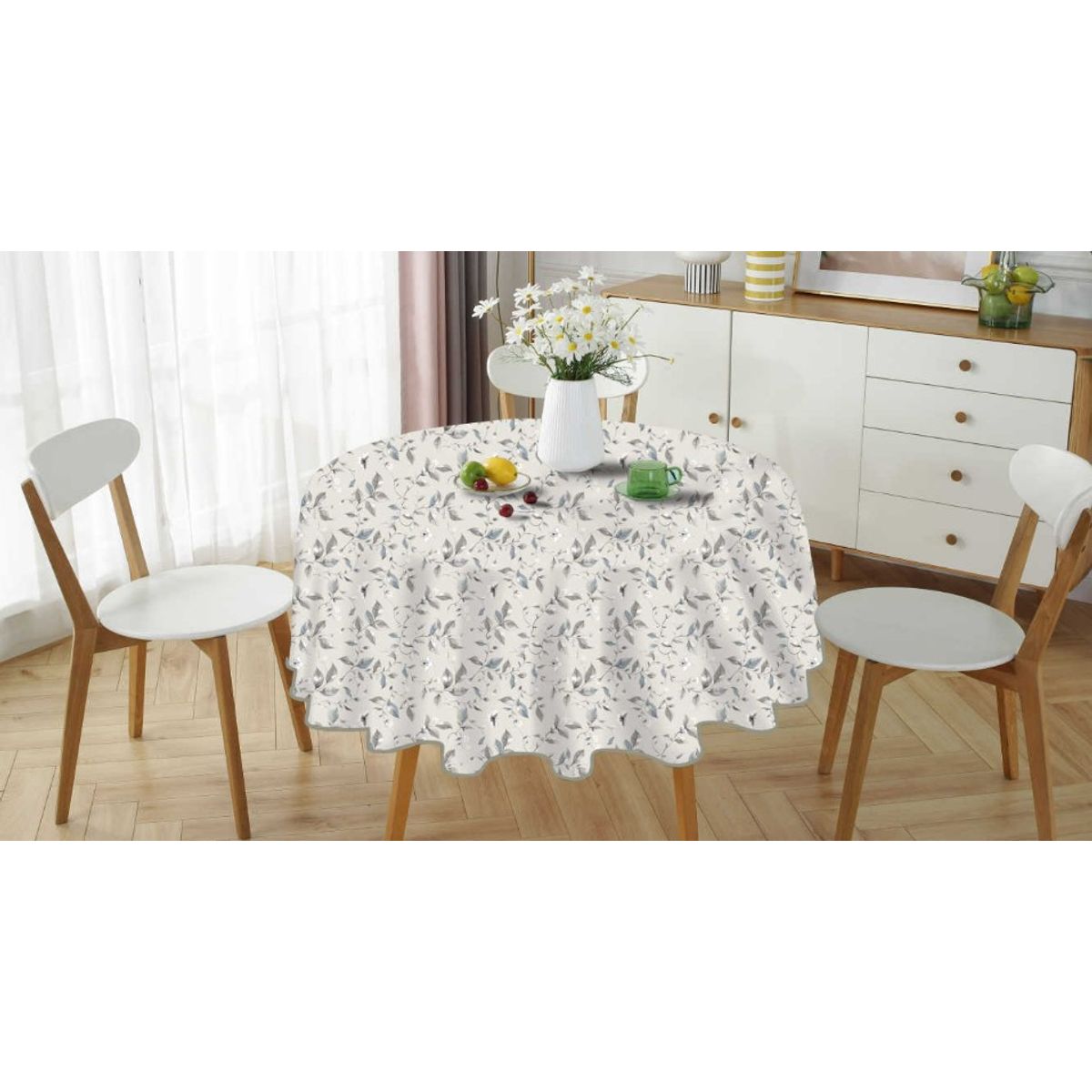 GENERICO - Mantel Redondo para Mesa Comedor - Diámetro 140 Cm beige-hojas