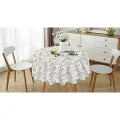 GENERICO - Mantel Redondo para Mesa Comedor - Diámetro 140 Cm beige-hojas