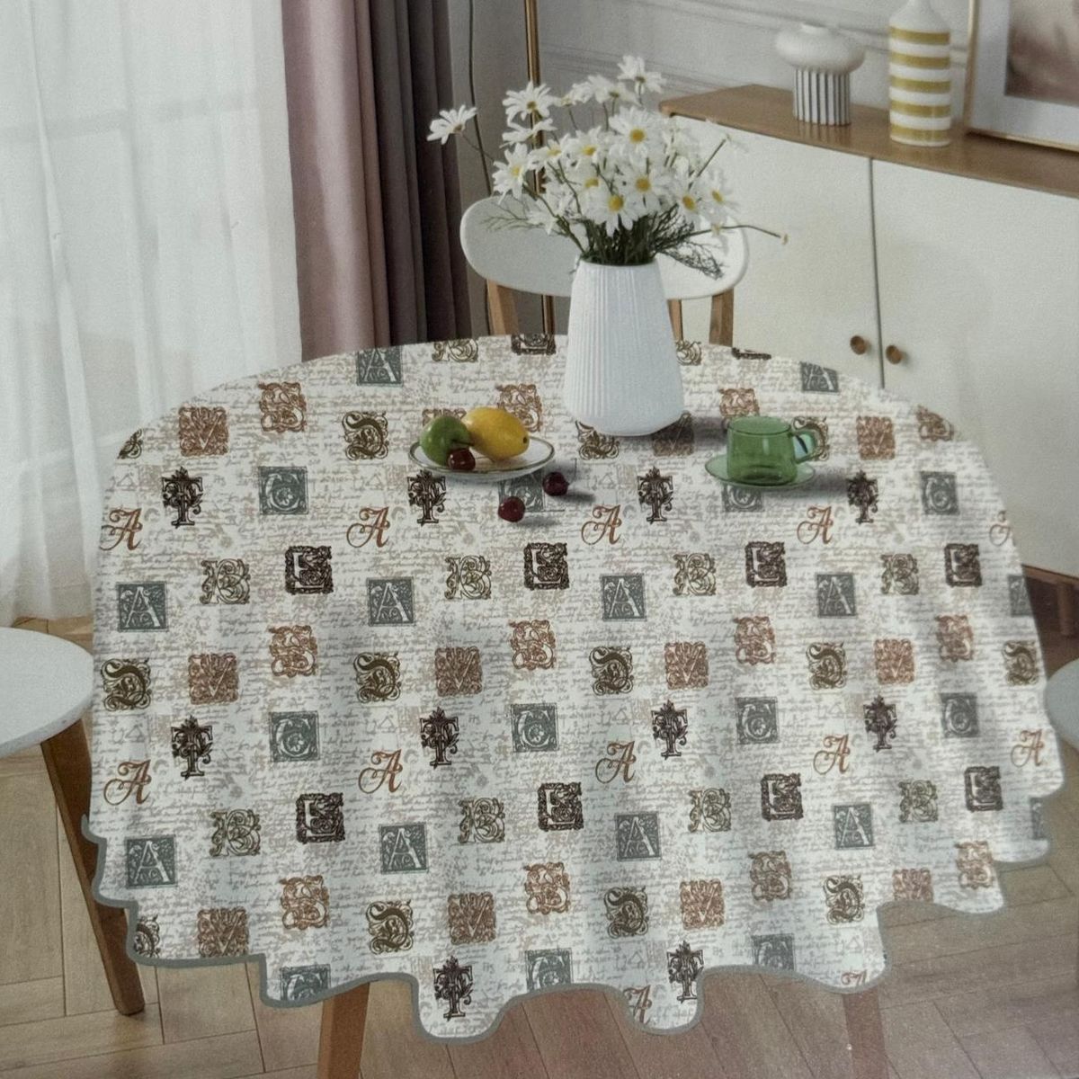GENERICO - Mantel Redondo para Mesa Comedor - Diámetro 140 Cm Letras