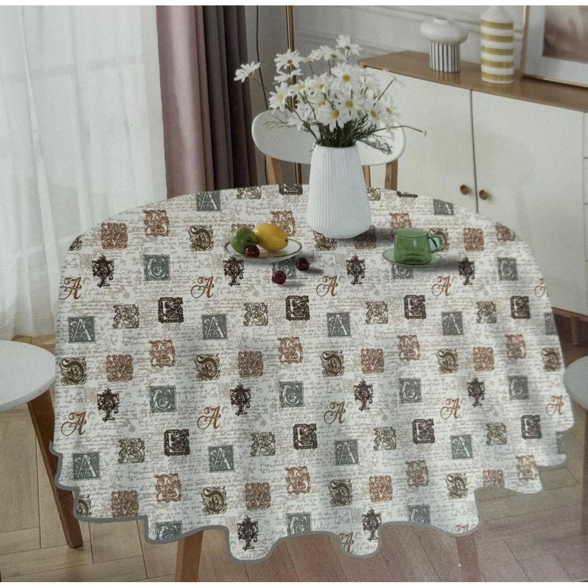 GENERICO - Mantel Redondo para Mesa Comedor - Diámetro 140 Cm Letras
