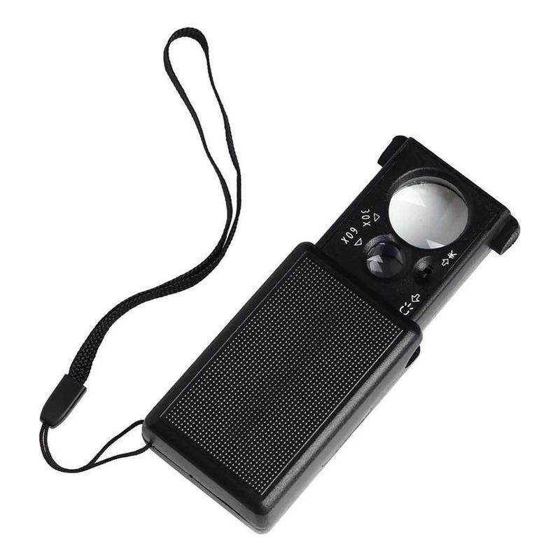 GENERICO - Lupa Doble 30x Y 60x Con Luz Led Y Ultravioleta De Bolsillo