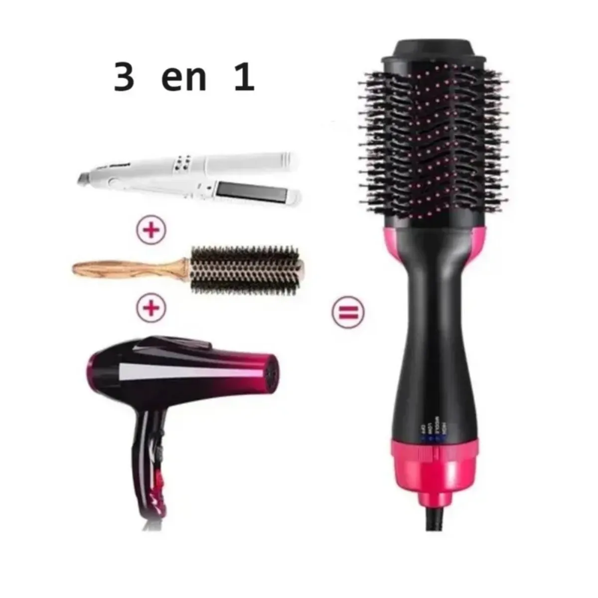 MOVI - CEPILLO ALISADOR ELÉCTRICO SECADOR ANTI FRIZZ CEPILLO 3 EN 1