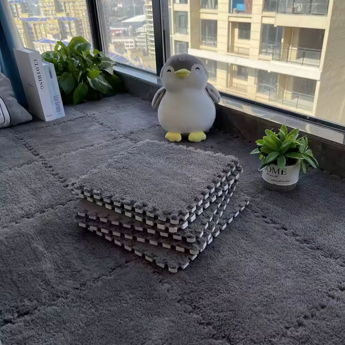 GENERICO - Set de 10 Alfombra De Goma Eva Peluda Para Niños 30x30 Gris Oscuro