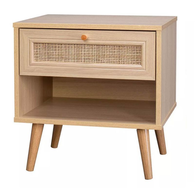 MUNDO MAGIA - Velador Con Rattan Jakarta Con Cajón Y Estante Color Beige