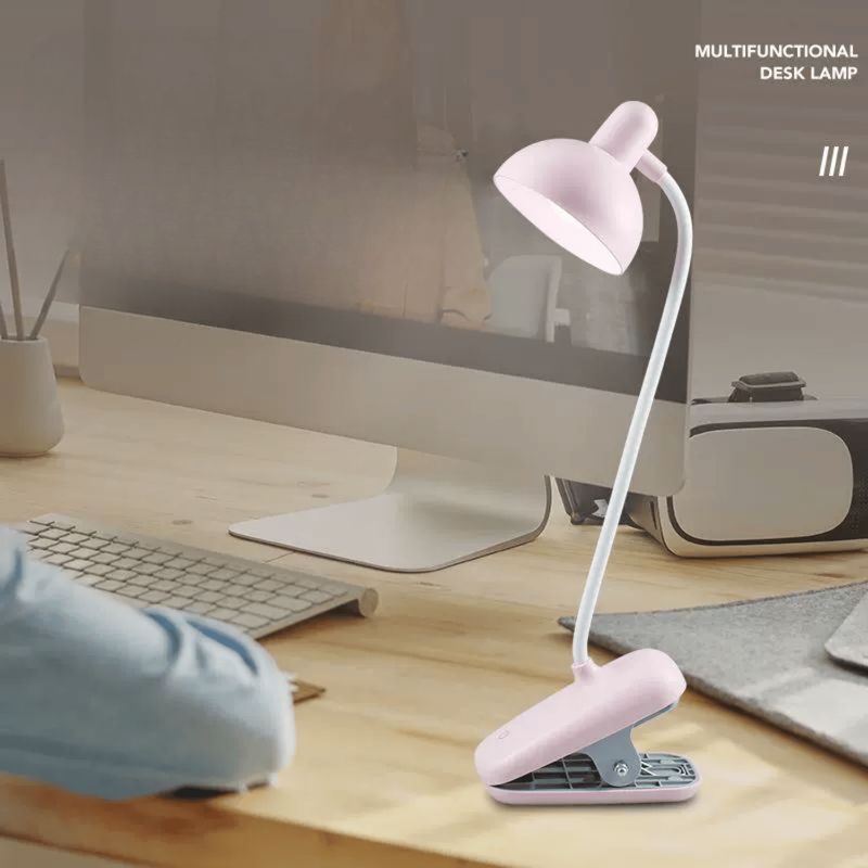 HOMESTAR - Lámpara LED con Clip Recargable y Cuello Flexible 3 Tonos - Rosa