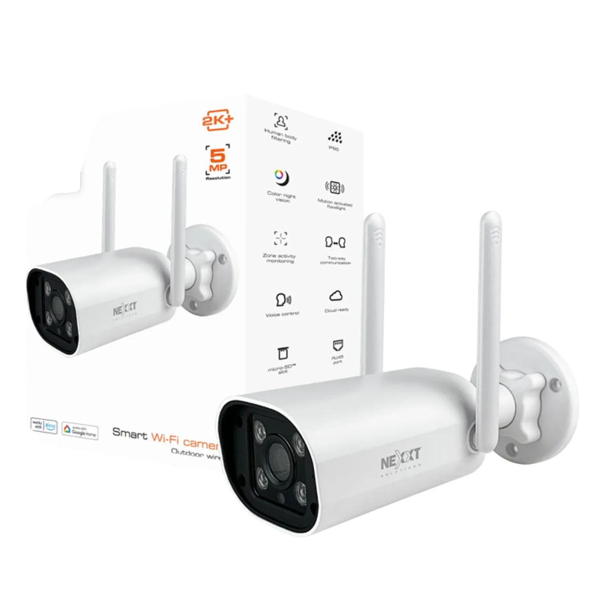 NEXXT SOLUTIONS - Nexxt Solutions Home Cámara Inteligente Wi-Fi, Exteriores, 2K, 5MP, Detección, Visión Nocturna