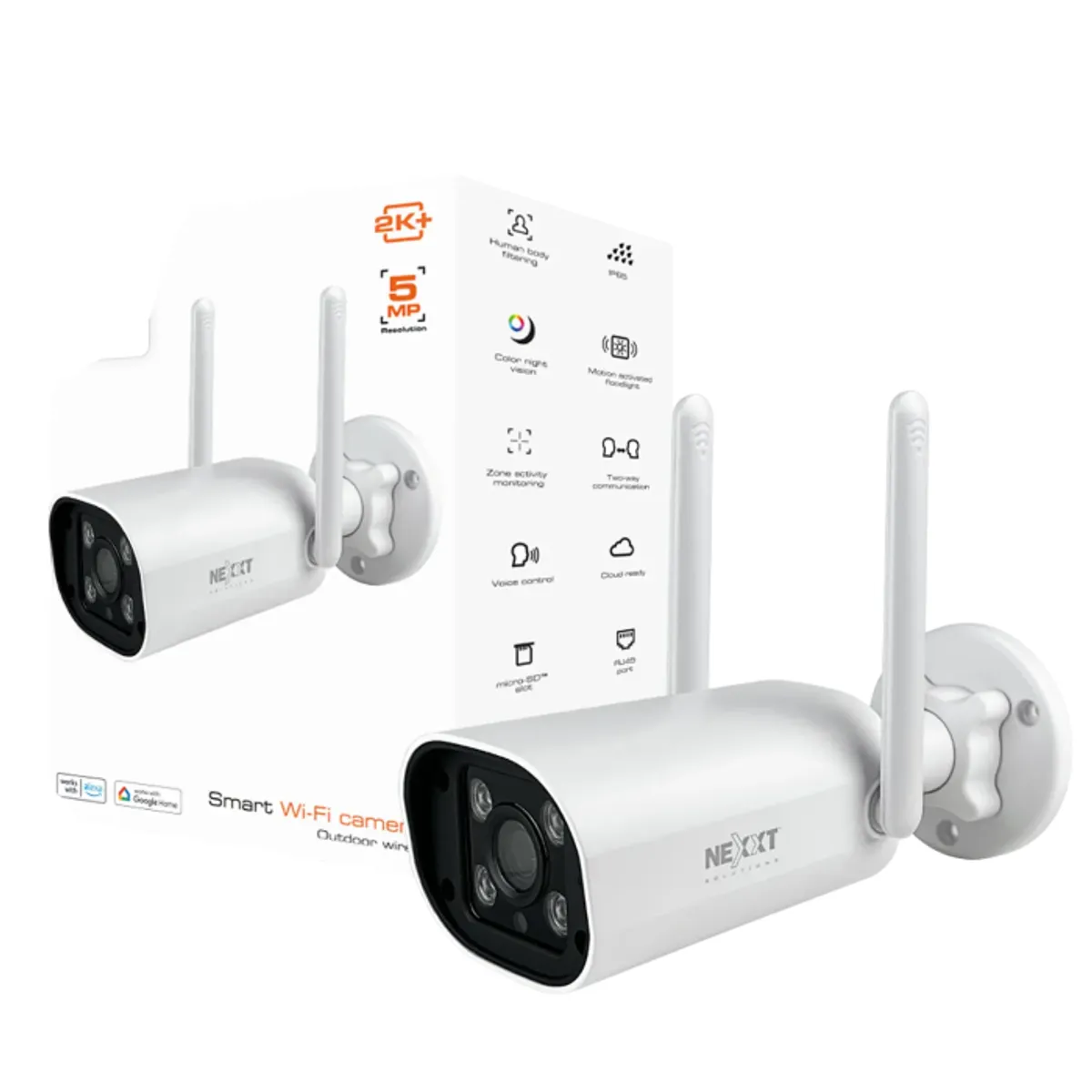 NEXXT SOLUTIONS - Nexxt Solutions Home Cámara Inteligente Wi-Fi, Exteriores, 2K, 5MP, Detección, Visión Nocturna