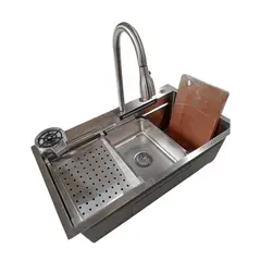 MODERN SPACE - Lavaplatos 75x45 Cm Plateado Con Accesorio Y Cascada Ms