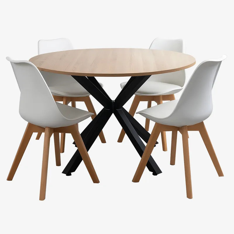 VENHOOUSE - Juego De Comedor Mesa Argo Negra 100cm + 4 Sillas Tulip Blancas