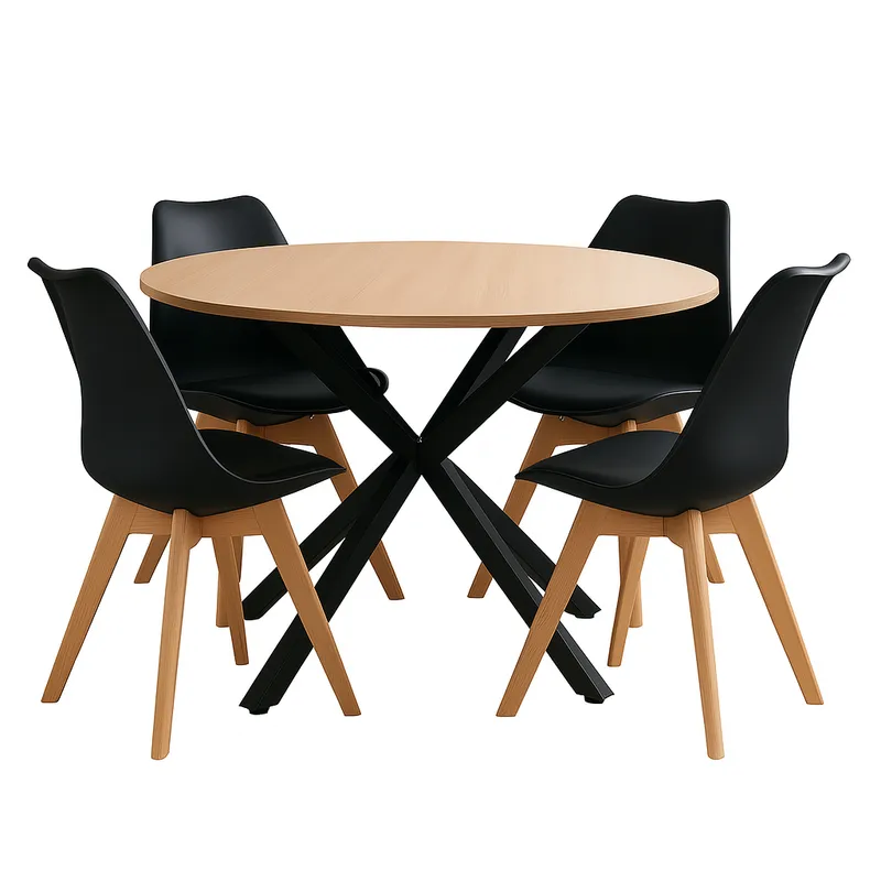 GENERICO - Juego De Comedor Mesa Argo Negra 100cm + 4 Sillas Tulip Negras