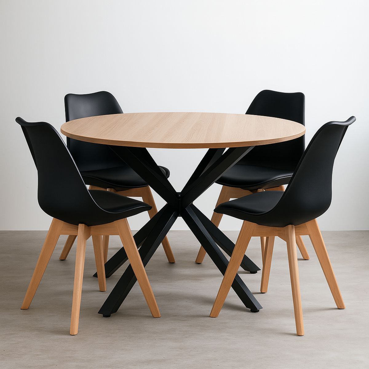 VENHOOUSE - Juego De Comedor Mesa Argo Negra 100cm + 4 Sillas Tulip Negras