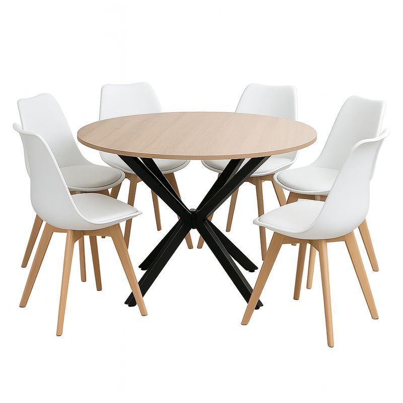 GENERICO - Juego De Comedor Mesa Argo Negra 120cm + 6 Sillas Tulip Blancas